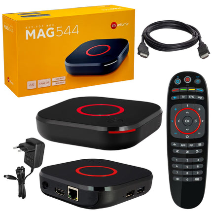 MAG 544 originaal Infomir &amp; hb-digital 4K digiboks multimeediapleier interneti-TV vastuvõtja UHD 60FPS 2160p@60 FPS HDMI 2.1 4K ja HEVC tugi USB3.0 4X ARM Cortex-A35 + HDMI-kaabel