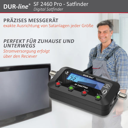 DUR-line SF 2460 Pro - Digital Satfinder - precise measuring device for aligning your satellite dish - satellite finder including F-cable, audio signal, LCD display, satellite detection, Astra, Hotbird