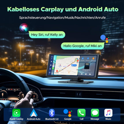 LAMTTO juhtmevaba CarPlay Android Auto, 9,26-tolline kaasaskantav autostereo 2.5K+1080P armatuurlauaga ees ja taga, CarPlay ekraan autole 64G TF, Bluetooth, navigatsioon, Mirror Link, Siri/G00gle, AUX/FM