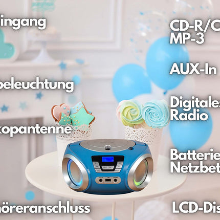 LED-valgustusega CD-mängija | Kõrvaklapipesa | Kaasaskantav stereoraadio | Lasteraadio | Stereosüsteem | USB | CD/MP3-mängija | FM-raadio | Kõrvaklapipesa | Aux-sisend