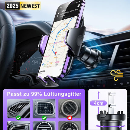 VANMASS Car Phone Holder 2025 Upgrade Patent Car Phone Holder Air Vent Hook Bombproof Car Phone Holder Silicone Protection 100% Stable Car Smartphone Holder for iPhone Samsung Huawei, Purple