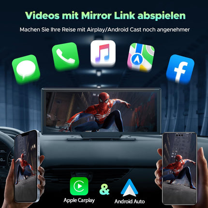 LAMTTO juhtmevaba CarPlay Android Auto, 9,26-tolline kaasaskantav autostereo 2.5K+1080P armatuurlauaga ees ja taga, CarPlay ekraan autole 64G TF, Bluetooth, navigatsioon, Mirror Link, Siri/G00gle, AUX/FM