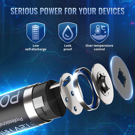 POWEROWL AA patarei 2800mAh laetavad akud AA 12 tk pakis (madal isetühjenemine, 1200 tsüklit) 1,2 V Ni-MH laetavad AA akud