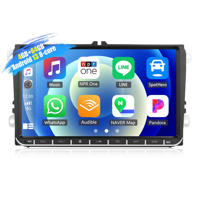 [8-tuumaline] SIXWIN 4+64G Android 13 Carplay Android Auto autoraadio VW Golf 5 6 Touran Polo Touranile, 9'' puuteekraan, 1280 * 720, DSP GPS WiFi BT USB FM RDS raadio Mirror Link + 32 riba ekvalaiser