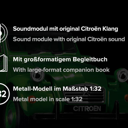 FRANZIS 55154 - Citroën 2CV advendikalender, roheline, metallist mudelkomplekt mõõtkavas 1:32, sisaldab helimoodulit ja 50-leheküljelist raamatut