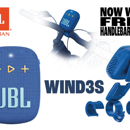 JBL Box Wind 3S Portable Mini Bluetooth Speaker Waterproof with Clip for Sports, Bike and Scooter - Bass Boost - Blue