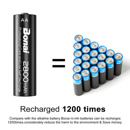 BONAI AA patarei 2800mAh 16 tükki laetavaid akuid suure mahutavusega 1.2V Mignon AA Accu NI-MH laetavad akud HR6 laetav aku madala isetühjenemisega
