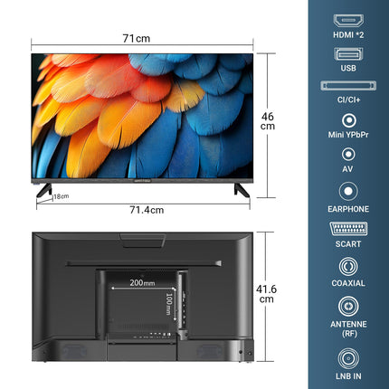 Antteq Essential seeria 32-tolline (81 cm) LED-teler, HD, kolmekordne tuuner (DVB-T2/S2/C), hotellirežiim, E32-AH1Q1L, 2024