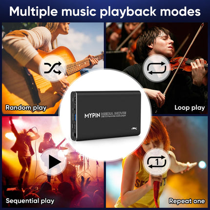 4K HD Media Player, MYPIN HDMI/AV/Coax Output for MP4 MP3 MKV with Remote Control, Videos and Photos with USB3.0 Drive/SD Card/HDD/External Device, Supports the Use of Internal