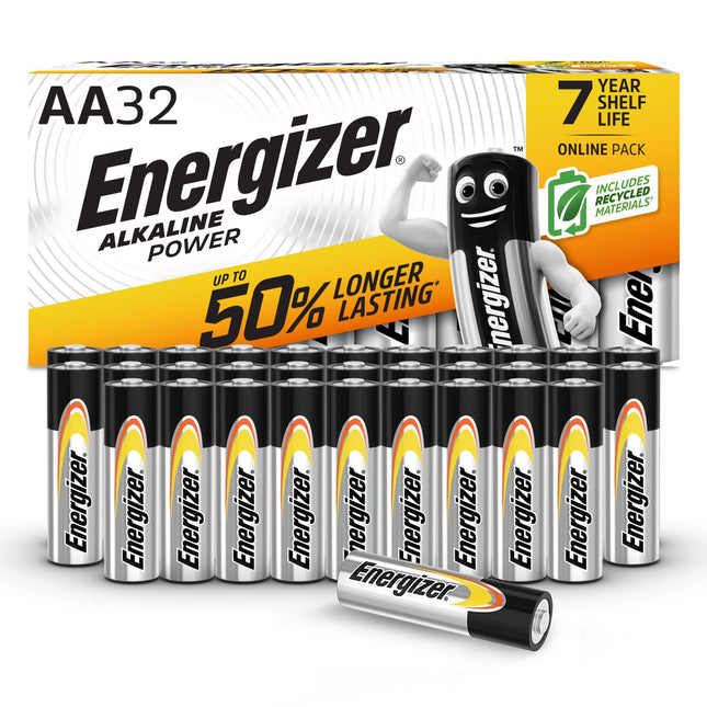 Energizer Alkaline Power AA patareid (32 tk pakis) - suure jõudlusega 1,5 V patareid - patareid koju ja kontorisse - 100% plastikvaba taaskasutatav pakend - 7-aastane säilivusaeg [ainult Amazonis]