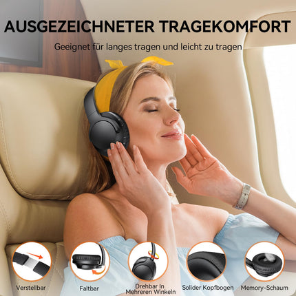 TECKNET Bluetooth-kõrvaklapid, juhtmevabad Bluetooth-kõrvaklapid 70 tundi mänguaega ja 5.3 BT, mikrofon telefonikõnede jaoks, HiFi-stereo, mäluvaht, kokkupandavad juhtmevabad kõrvaklapid reisimiseks/kontorisse/mobiiltelefoni/arvuti jaoks