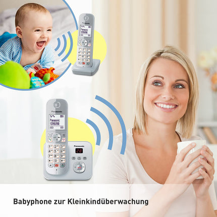 Panasonic KX-TG6863GS cordless phone with 3 handsets and answering machine (block up to 1,000 phone numbers, clear font size, loud handset, full-duplex handsfree) pearl silver
