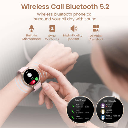 RUXINGX Smartwatch Women with Phone Function 1.27" HD Full Touch Screen, Wrist Watch with SpO2 Heart Rate Monitor Menstrual Cycle Sleep Monitor Pedometer Calories Fitness Tracker IP68 iOS Android Pink