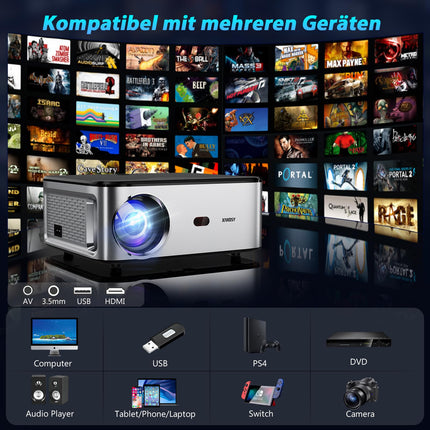 XIWBSY projektor 4K, 20000 luumeniga LED-projektor Androidile, Full HD 1080P Bluetooth-projektor, LED-kodukino videoprojektor 300 '' ekraan, sisseehitatud rakendus/WiFi peegeldav nutiprojektor