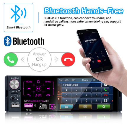 Hikity RDS FM AM Car Radio 1 Din Bluetooth Handsfree 4.1 Inch Screen Touch Display with USB AUX TF MP5 for Android/IOS Car Radio Rear View Camera Microphone