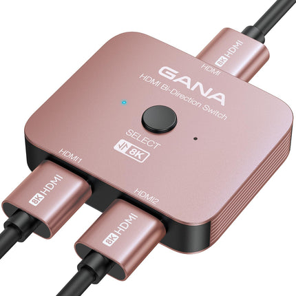 GANA 8K HDMI Splitter, HDMI 2.1 Switch Ultra HD 48Gbps Aluminum Bidirectional HDMI Switch 2 In 1 Out or 1 In 2 Out HDMI Switcher, HDMI Distributor Supports for TV/PS5/Xbox