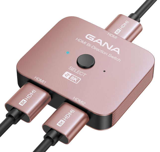 GANA 8K HDMI Splitter, HDMI 2.1 Switch Ultra HD 48Gbps Aluminum Bidirectional HDMI Switch 2 In 1 Out or 1 In 2 Out HDMI Switcher, HDMI Distributor Supports for TV/PS5/Xbox