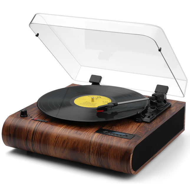 VOSTERIO Bluetooth plaadimängija integreeritud HiFi stereokõlaritega, 3 kiirust 33/45/78 p/min, vinüülist MP3-ks/FM-raadio/USB/TF/Aux-sisend/RCA/LED-ekraan, vinüülplaadimängija