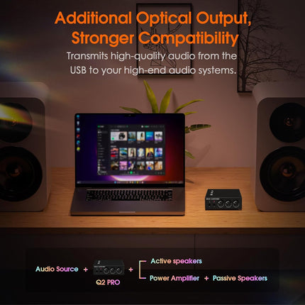Douk Audio Q2 PRO PC Gaming DAC kõrvaklappide võimendi peakomplekti võimendi USB ja optilise ning mikrofoni sisendiga PS4, arvuti ja Maci jaoks