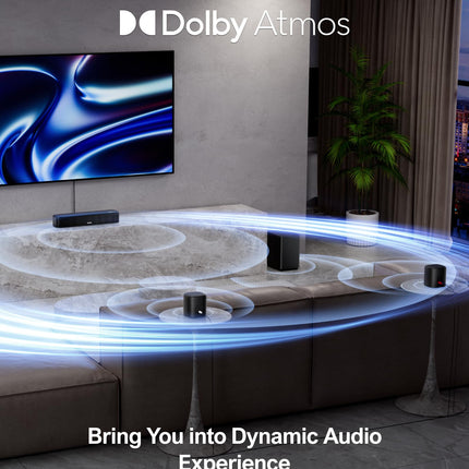 ULTIMEA 5.1-kanaliline heliriba Dolby Atmosega, 3D ruumilise heli süsteem telerile, rakenduse juhtimine, kodukino helisüsteem, teleri heliriba subwooferiga, 2 ruumilise heli kõlarit, HDMI eARC/Opt/AUX/BT, Aura A50 Pro
