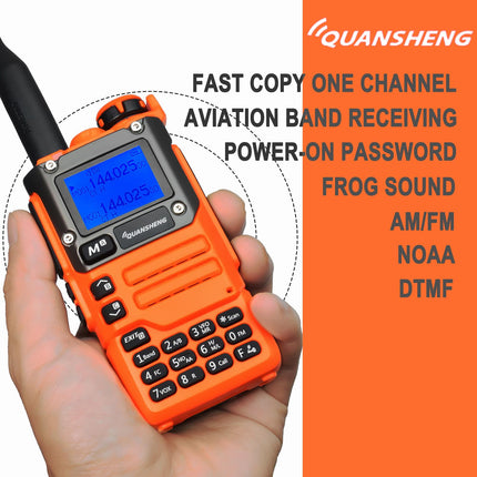 HYS Quansheng UV-K5(8) 5W kahe sagedusalaga raadiosaatja UV-K6(oranž) kõneraadio, laetavate akudega raadio, VHF UHF kahesuunaline raadio (G-konksuga kõrvaklapid kerge kõrvatropiga lisatarvikuga)