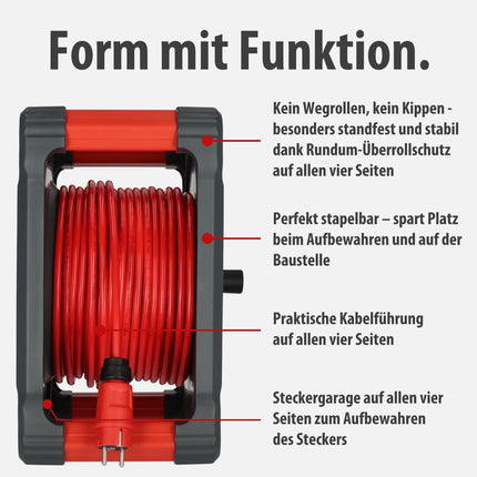 Brennenstuhl Professional Construction Site Cable Reel KA 3110 5 IP44 (33m H07BQ-F 3G1.5 cable in red, for construction site use and permanent outdoor use, 5 earthed sockets, Made in Germany)