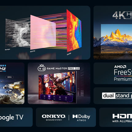 TCL 75T8B 75-tolline QLED Pro 144Hz Onkyo mänguteler, 4K UHD, HDR Pro, Google TV (Dolby Vision IQ ja Atmos, liikumise selgus, käed-vabad hääljuhtimine, ühildub Google Assistant ja Alexaga)