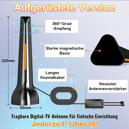 DVBT2 antenn sisemise võimendiga, digitaalne siseantenn telekanalite jaoks, varustatud tugeva magnetilise alusega ja pakub 360° vastuvõttu, toetab 4K/1080P - kõiki telereid DAB/UHF/VHF