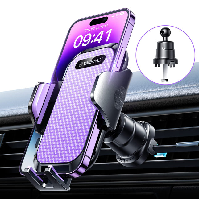 VANMASS autotelefonihoidja 2025 uuendatud patenteeritud autotelefonihoidja õhutusava konks pommikindel autotelefonihoidja silikoonist kaitsega 100% stabiilne auto nutitelefoni hoidik iPhone'ile, Samsung Huawei, lilla