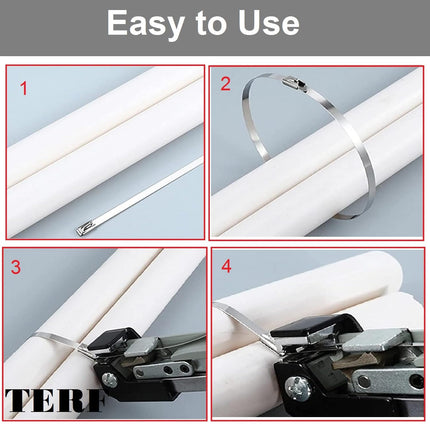 TERF® Stainless Steel Cable Ties, 200 mm x 7.9 mm, Heavy-Duty, Marine-Grade 316 Steel Ties, Secure and Self-Closing, for Indoor and Outdoor Use, Home, Office, Workshop, 20 Pack