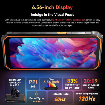 Blackview IP68 õue nutitelefon BV4800 PRO, 12GB+128GB (1TB laienduskaart), 6.56'' HD+ 120Hz, 16MP+8MP+5MP, 3 kaardipesa, Android 14 DUAL SIM nutitelefon, vastupidav, sõrmejäljelugeja, GPS, NFC, oranž