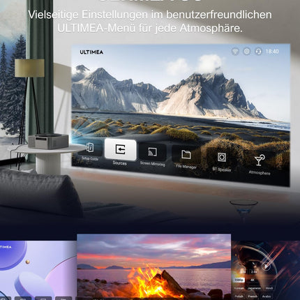 Ultimea projektor Full HD 1080P natiivne autofookuse ja 6D keystone-korrektsiooniga, projektor 4K kodukino toetab 700 ANSI 21 000 luumenit, 5G WiFi projektor Bluetooth, välistingimustes kasutatav projektor iOS/Android/TV Stick jaoks