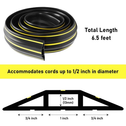 Floor Cable Cover, 1.8 m, Floor Cable Cover, Heavy-Duty Rubber Cable Protector, 3 Channels, Cable Management, Extension Cable Cover, Concealer for Home, Office, Outdoor, Easy Unroll, Black