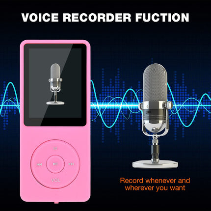 MP3/MP4 Player, Lychee Upgrade, 8 GB Digital Music Player, Portable HiFi Sound with Video/Voice Recording/FM Radio/E-Book Reader, Supports up to 64 GB (Pink)