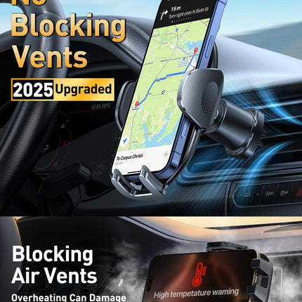 HTU【2025 sõjaväeklassi autotelefoni hoidik【Kvaliteetne nahk ja konks】 360° pööratav universaalne autohoidik iPhone 16 Pro Max 15 14 13 12 Samsung Galaxy S24 S23 S22 jne jaoks, must