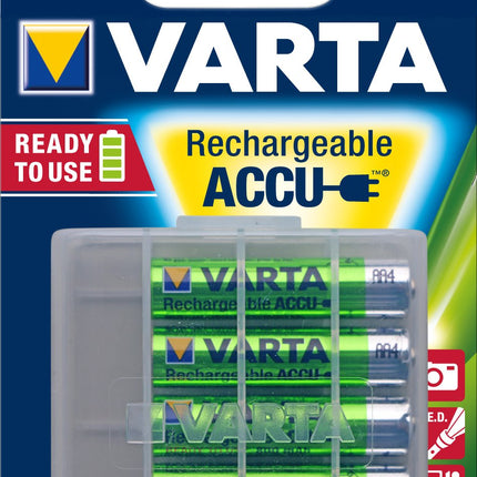 VARTA Rechargeable Ready2Use pre-charged Micro Ni-Mh battery (AAA, 1000mAh, 4-pack), rechargeable without memory effect - ready for immediate use, including storage box