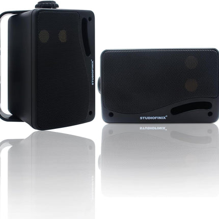 STUDIOFINIX Waterproof Outdoor Speakers Wired - 3.5 Inch 3 Way 200W Surface Marine &amp; Wall Mount Speakers - Heavy Duty ABS Grill, Suitable for Home, Boat, Poolside, Patio (Black)