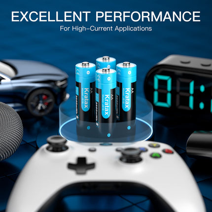 Kratax Rechargeable 1.5V AA Lithium Battery, 1.5V Constant Output, 3500mWh and 1600 Times Long Cycle, 8 Pieces Lithium AA Battery