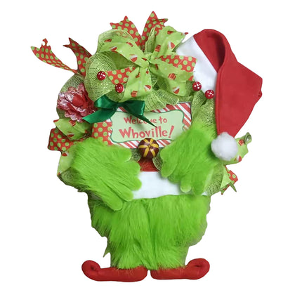 Christmas Thief Wreath for Front Door, Green Ivory Christmas Wreath Hanging Welcome Sign Home Decoration Indoor Outdoor (Green, 46 x 30 cm)