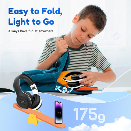 EarFun Bluetooth kõrvaklapid lastele, 85/94dB helitugevuse reguleerimine, HiFi heli, HD mikrofon, 40 tundi aku tööiga, kokkupandavad, reguleeritavad, juhtmevabad Bluetooth kõrvaklapid lastele kooli/reisimiseks/arvuti jaoks, mustad