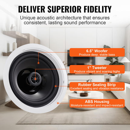 VEVOR 6,5-tolline Bluetooth-laekõlar, 150 W lae- ja seinakõlarisüsteem 8 Ω takistuse ja 89 dB tundlikkusega, kööki, elutuppa, magamistuppa või kaetud verandale, ühekordne