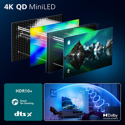 Philips Ambilight 65MLED910 Mini LED 4K nutiteler – 65-tolline ekraan koos P5 Perfect pildimootori Ultra HD, Titan OS, Dolby Visioni ja Dolby Atmos heliga