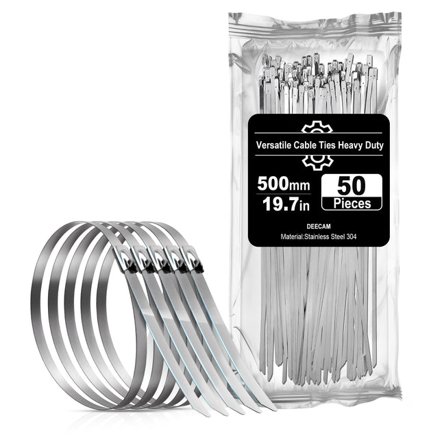 Deecami roostevabast terasest kaablisidemed, 4,6 x 500 mm, metallist kaablisidemed, 304 roostevabast terasest terasest kuulkinnitusega, sobivad kaabli sidumiseks, aia remondiks (50 tk pakis)