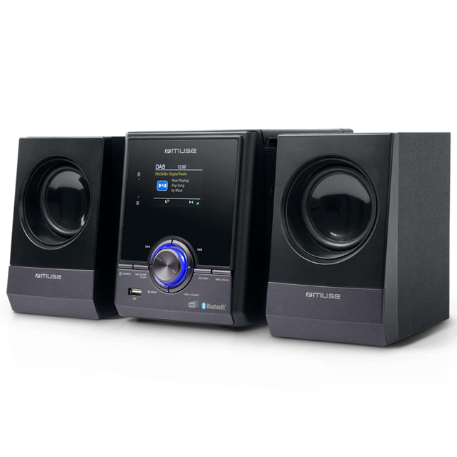 Muse stereo system, compact system with CD player &amp; DAB radio, mini stereo system with 2 speakers, music system with FM/DAB/DAB+ digital radio, Bluetooth &amp; AUX, MP3 &amp; Spotify, compact music system