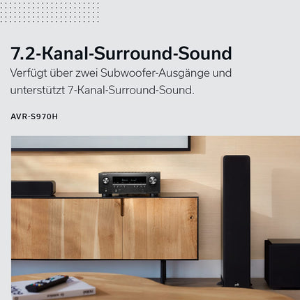 Denon AVR-S970H 7.2-kanaliga AV-ressiiver, HiFi võimendi, Dolby Atmos, DTS:X, 8K Ultra HD, sisseehitatud HEOS, 6 HDMI sisendit, Wi-Fi, Bluetooth - must