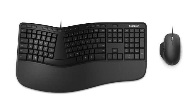 Microsoft Ergonomic Desktop (komplekt hiire ja klaviatuuriga, saksa QWERTZ klaviatuuripaigutus, must, ergonoomiline, juhtmega)