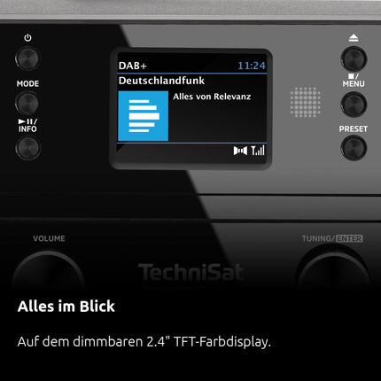 TechniSat DIGITRADIO 370 CD BT - Stereo digitaalraadio (DAB+, FM, CD-mängija, Bluetooth, värviline ekraan, USB, AUX, kõrvaklapipesa, kompaktne süsteem, äratuskell, 10 vatti, kaugjuhtimispult) must