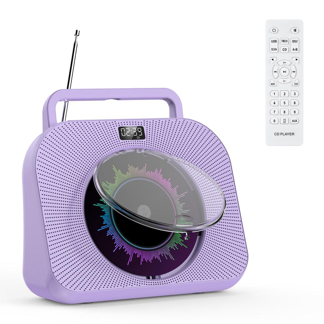 KOVCDVI 9-ühes CD-mängija Bluetooth-raadio CD-mängijaga, kõlariga, USB/TF-kaardi/AUX taasesitusega, äratuskell, taimer, kaugjuhtimispult, tolmukate, ekraan, kõrvaklappide pesa, lilla
