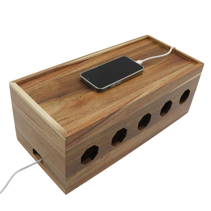 Insun cable box made of acacia wood, storage box for cables and power strips, cable management box, organizer for hiding cables 40 x 18 x 15 cm
