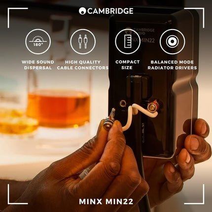 Cambridge Audio Minx Min 22 - Compact wired satellite speaker with BMR speaker technology - Includes keyhole bracket for discreet and easy wall mounting - Black
